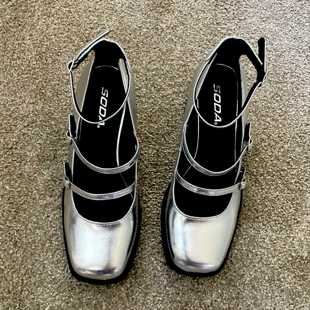 Silver Mary Jane shoes